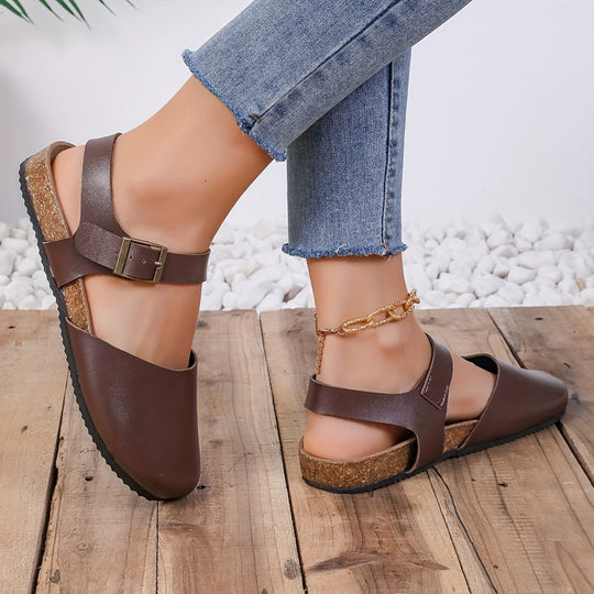 EB | Retro Damen Slingback Sandalen mit Kork und Geschlossener Spitze