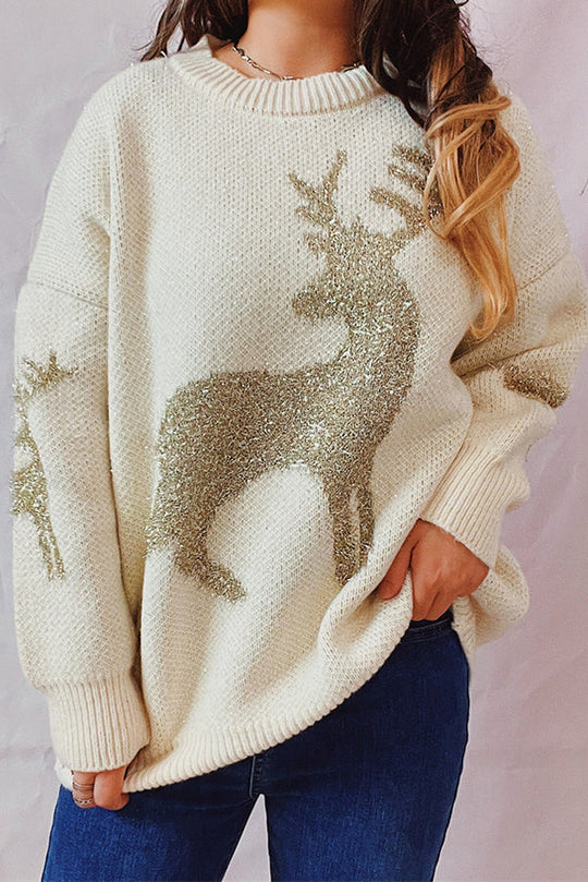 EB | Weihnachtsmuster Gestrickter Rundhalsausschnitt Langarmpullover