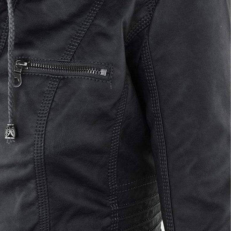 EB | Damen Slim Fit PU-Leder Zip-Up Hoodie