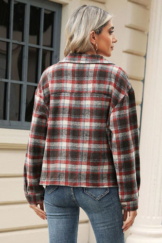 EB | Eingeschnittener Karomuster-Kragen Jacke mit herabgesetztem Schulterdesign