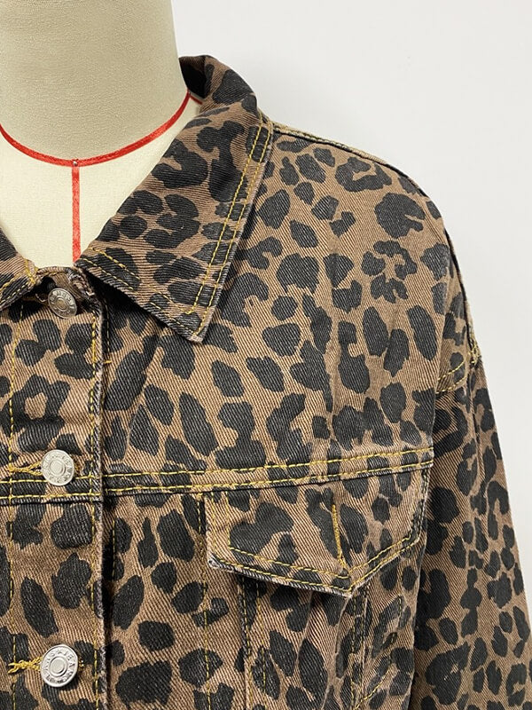 EB | Jeansjacke mit Leopardenmuster und langen Ärmeln