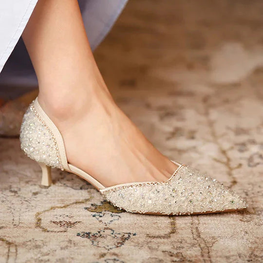 EB | Stilvolle Schuhe mit Spitzer Zehe und Mittlerem Absatz mit Glitzeroberfläche