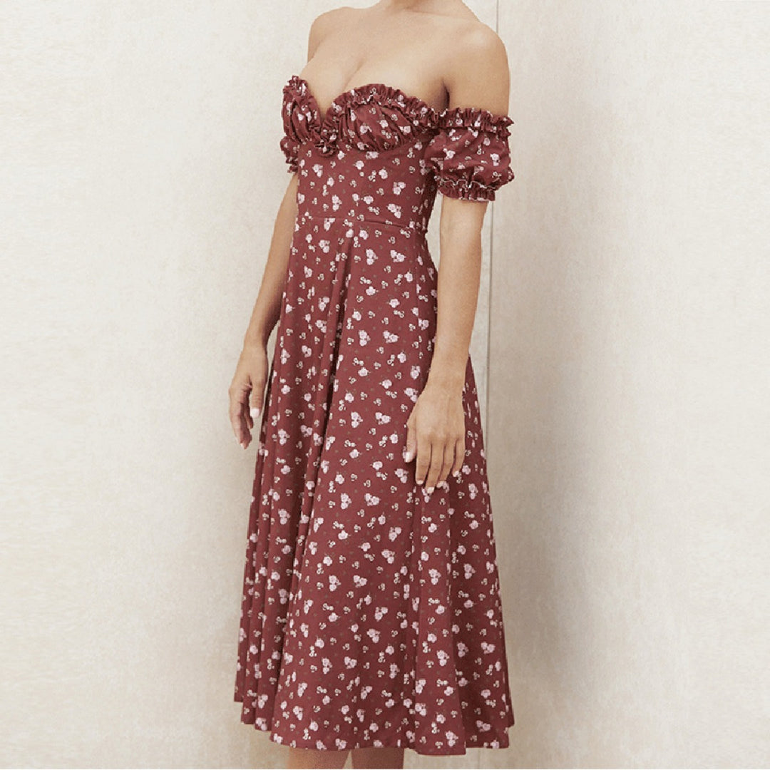 EB | Geschlitztes Blumenkleid schulterfreies Röhrentop-Kleid