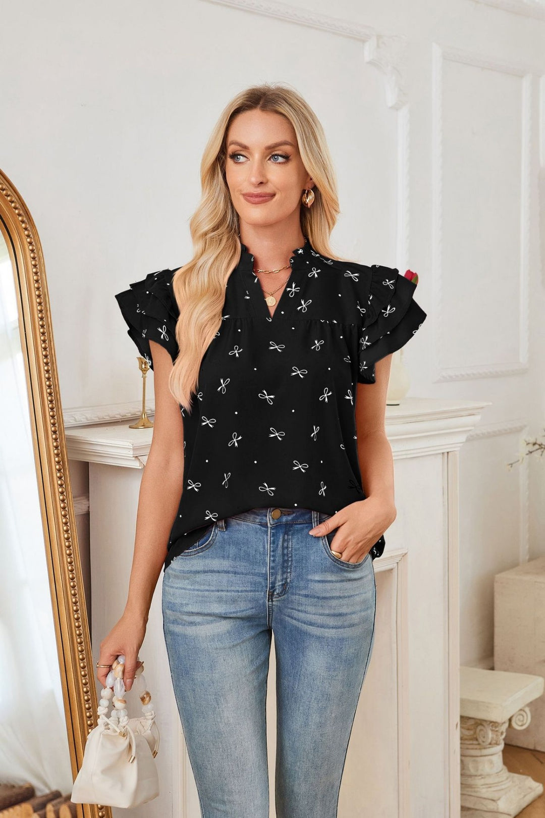 EB | Chiffon-Oberteil mit Lotusblattärmeln