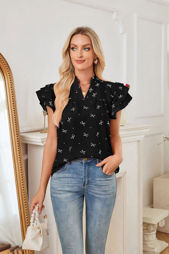 EB | Chiffon-Oberteil mit Lotusblattärmeln