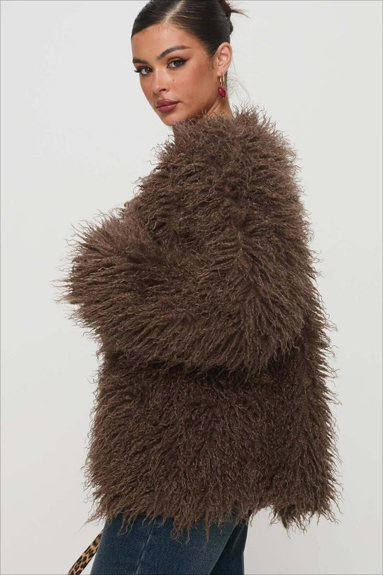 EB | Fluffy Brown Faux Fur Übergroße Jacke