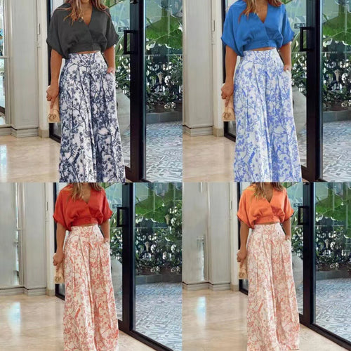 EB | Zweiteiliges Set mit V-Ausschnitt und Hose mit weitem Bein