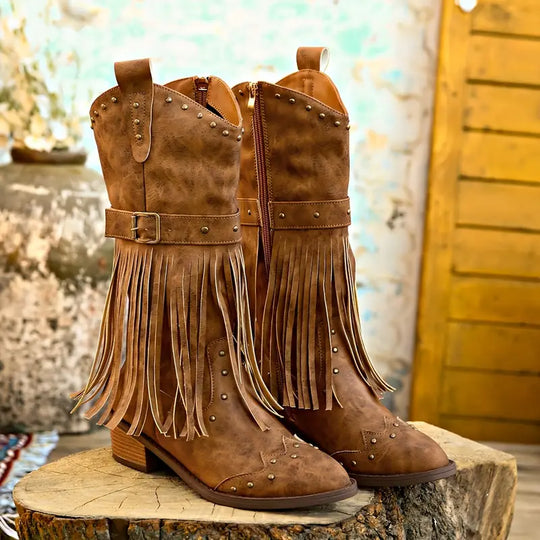 EB | Quasten Bedeckte Damenstiefel mit Blockabsatz