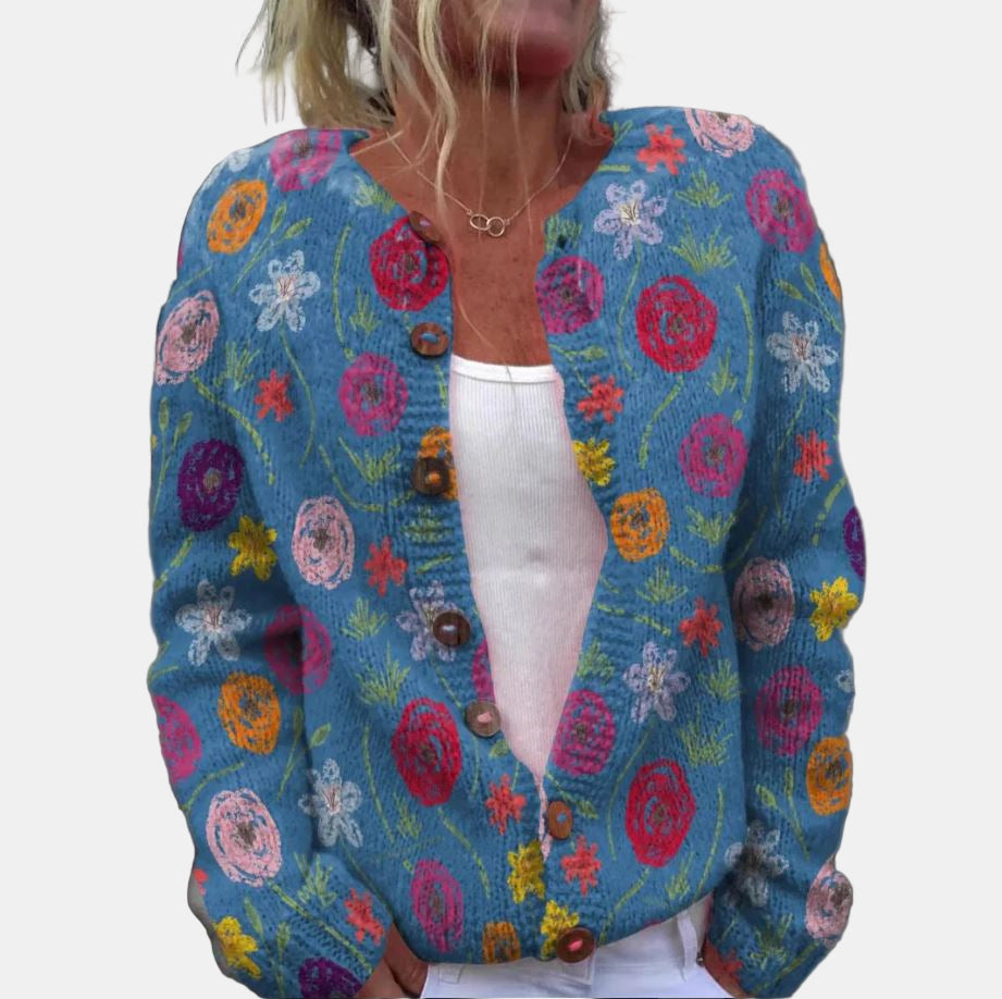 EB | Blauer Blumenmuster Cardigan