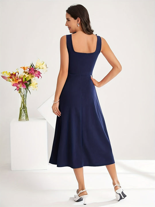 EB | Elegantes Kleid mit Trägern Dunkelblau Farbe