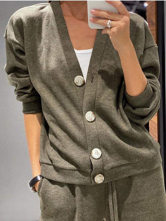 EB | lässiges V-Ausschnitt Pullover- und Hose-Set