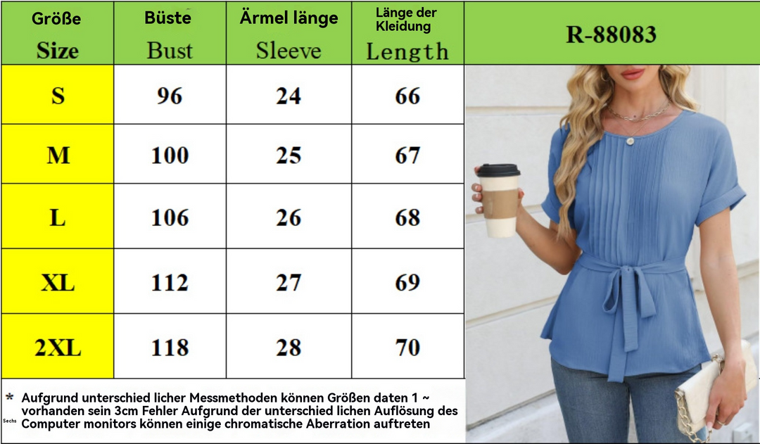 EB | Rüschenrand plissiert Rundhalsausschnitt Kurzarm
