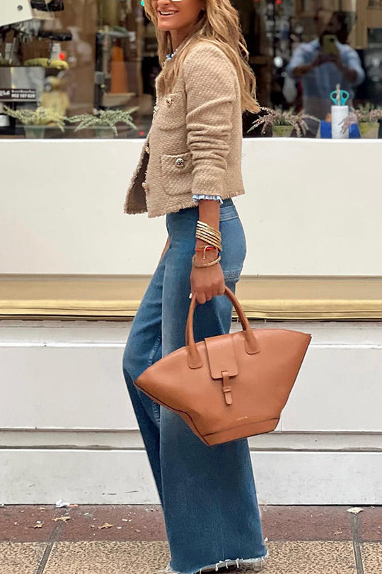 EB | Hals Ausgefranste Jacke mit Knöpfen