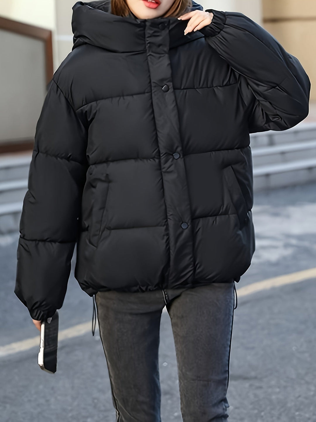 EB | Dicke Lässige Winterjacke mit Kapuze und Reißverschluss für Frauen Perfekt für Herbst-Winter