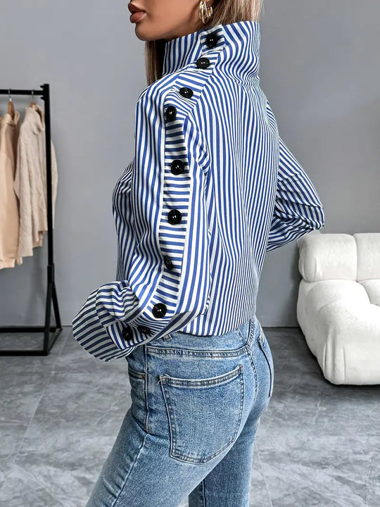 EB | Stylische Gestreifte Bluse Aus Baumwolle
