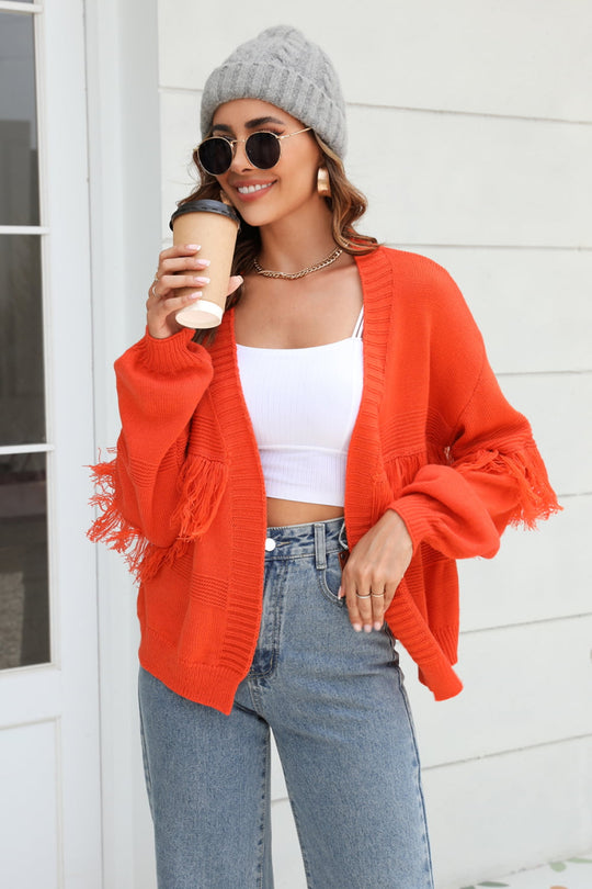 EB | Fransenbesatz Offene Vorder-Cardigan