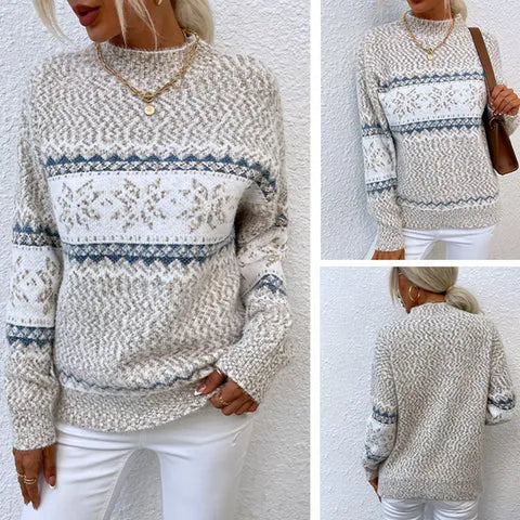 EB | Strickpullover Nordisches Muster Weiche Wollmischung Rundhalsausschnitt Langarm