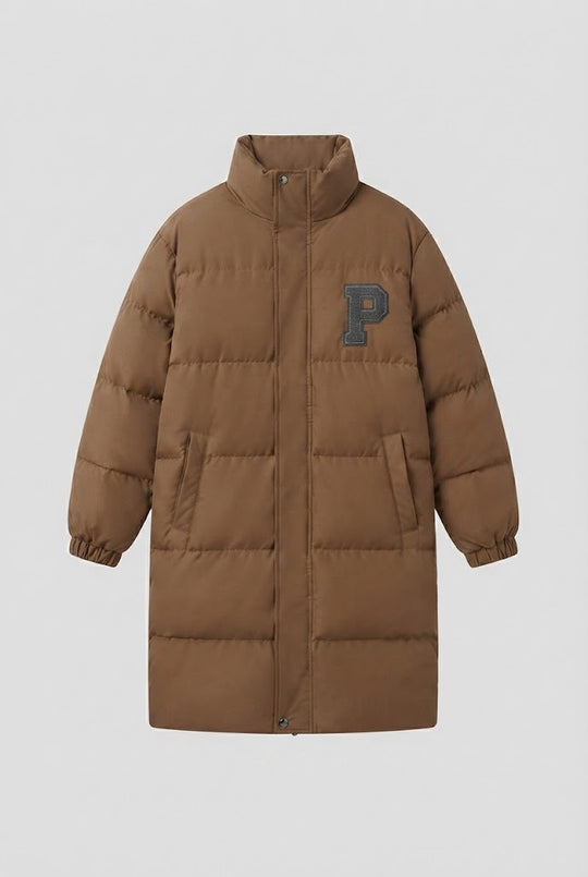Damen nan langer boxiger Thermo-Puffer mit hohem Stehkragen, College-Patch und geräuscharmer Außenhülle EB