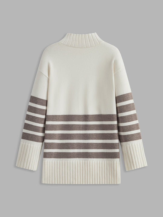 EB | Miss Paris Mock Neck Gestreifter Pullover