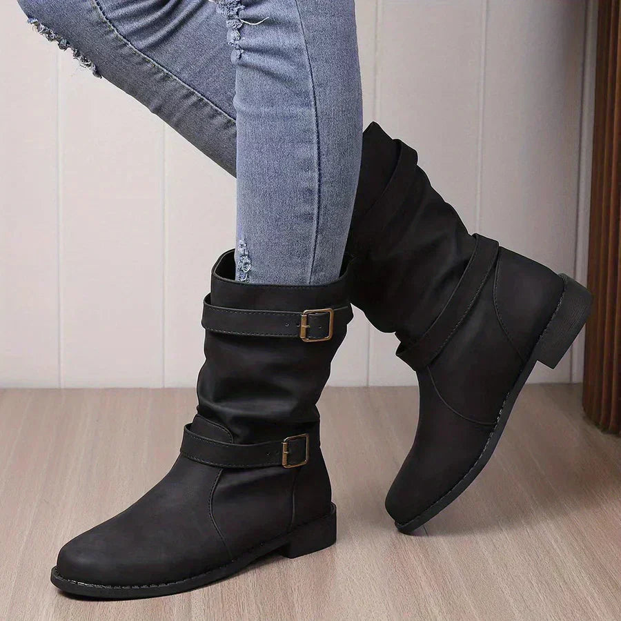 Vintage Schnalle Strap Western Ankle Boots Für Frauen EB