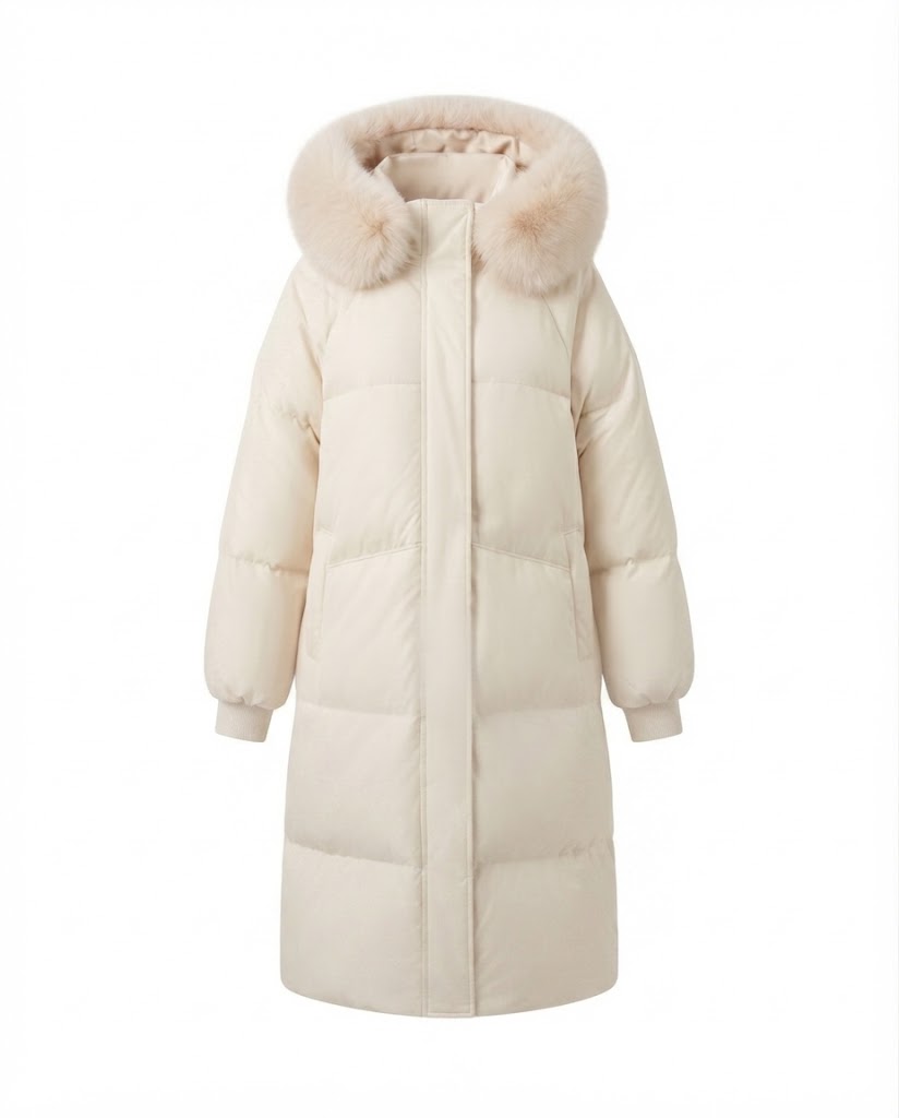 Damen nan langer gesteppter Wintermantel mit extravoluminösem Teddykragen und winddichter Thermofüllung EB