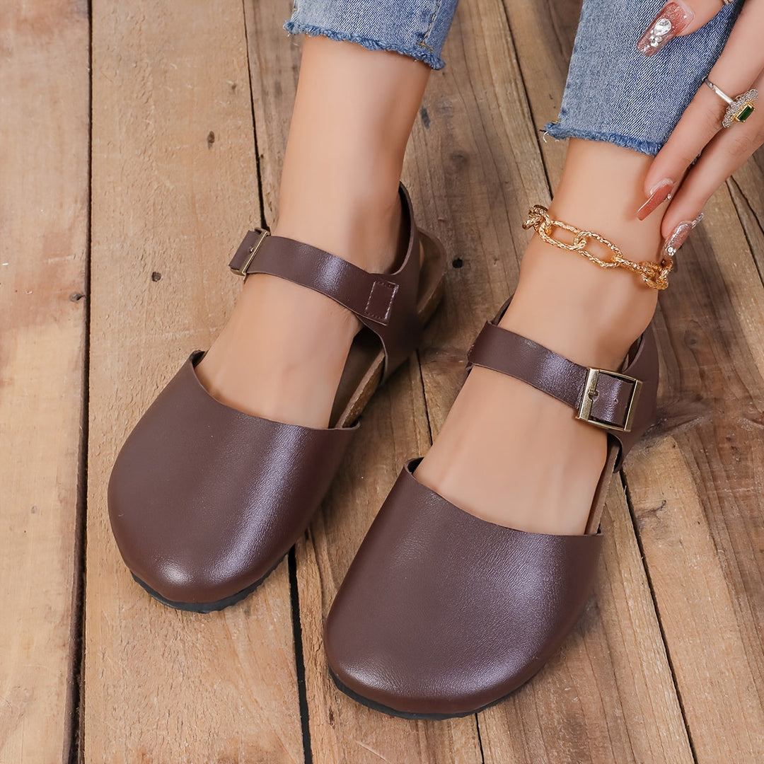 EB | Retro Damen Slingback Sandalen mit Kork und Geschlossener Spitze