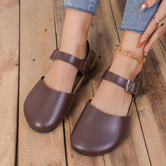 EB | Retro Damen Slingback Sandalen mit Kork und Geschlossener Spitze