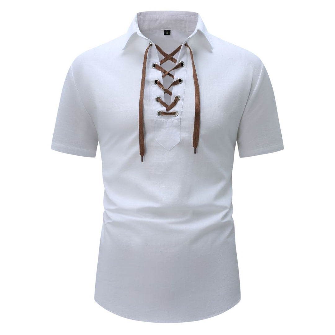 EB | Leinen Revers Tether V-Ausschnitt Kurzarm-Shirt