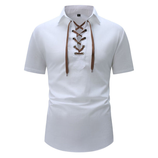 EB | Leinen Revers Tether V-Ausschnitt Kurzarm-Shirt