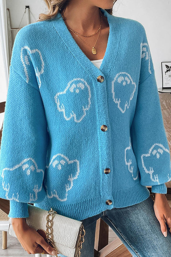 EB | Gemütlicher Halloween Gespenst Strickpullover mit Knöpfen