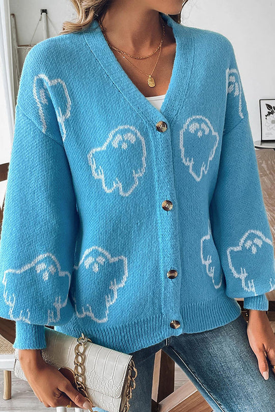 EB | Gemütlicher Halloween Geist Strickpullover mit Knopfleiste