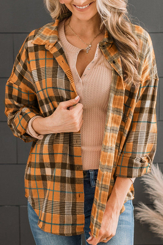 EB | Karo-Kragen Langarm Hemd mit Knopfverschluss