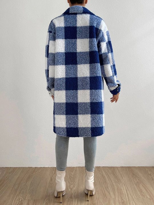 EB | kariert Jacke mit plüschigem Kragen und Knöpfen