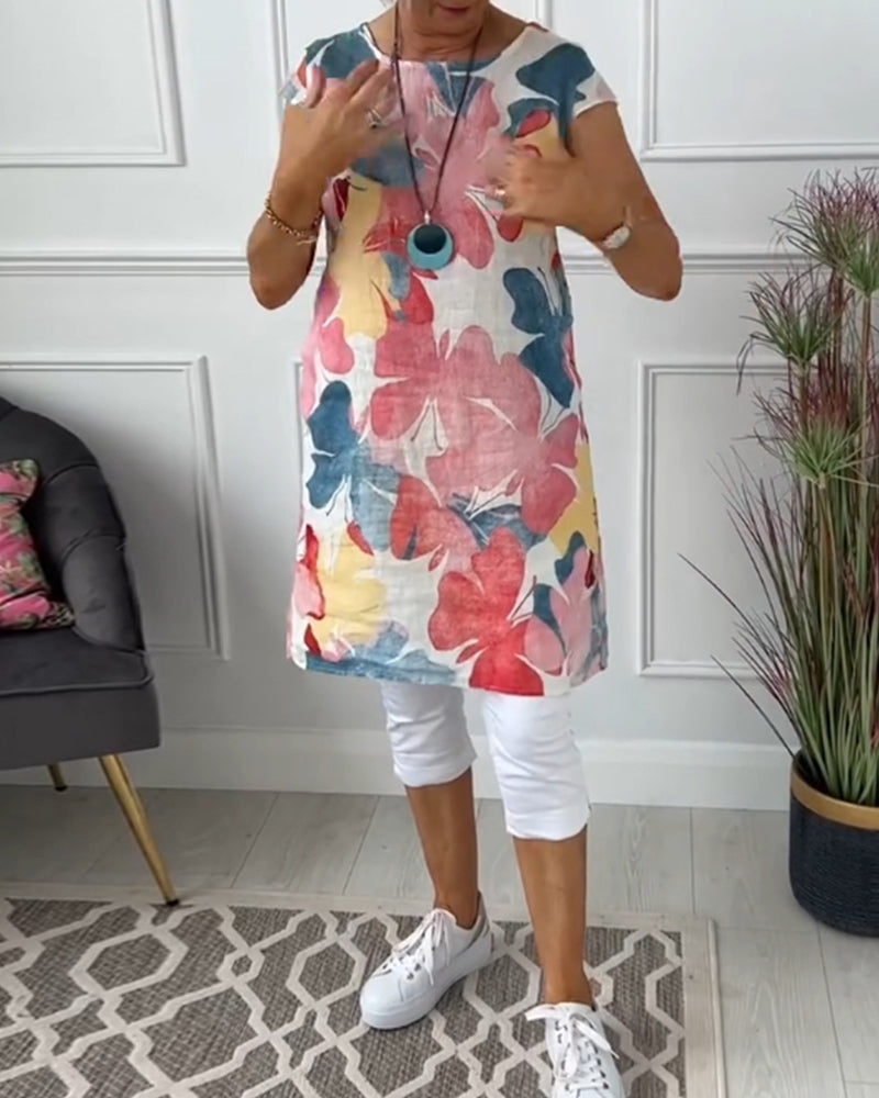 EB | Lässiges Longtop mit Farbenfrohem Blumenprint