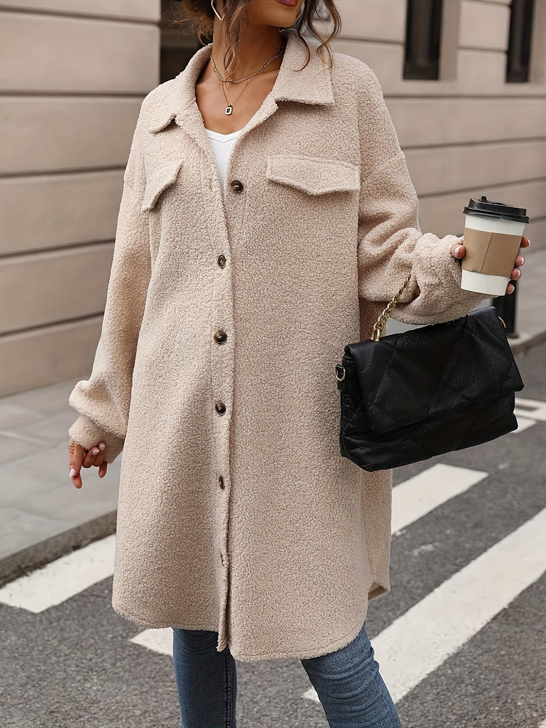 EB | Oversized Mantel mit Großen Taschen Polyester Lässig und Trendy