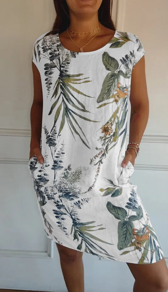 EB | Damen Bedrucktes Baumwoll- und Leinenkleid
