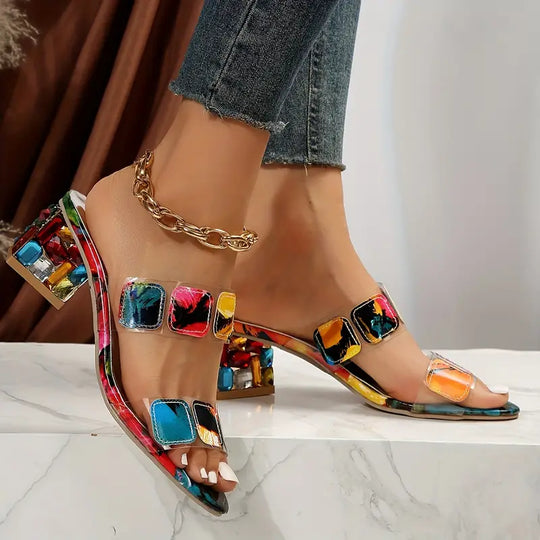Bunte Sandalen mit Doppelriemen EB
