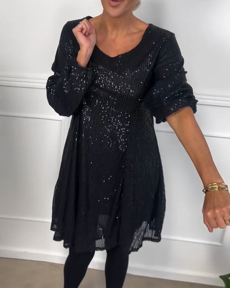 EB | Elegante Laterne Ärmel Pailletten A-Linie