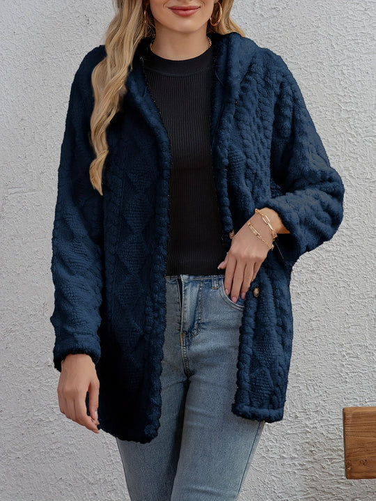 EB | Fluffy Kapuzenjacke mit Knöpfen Polyester Weich und Warm