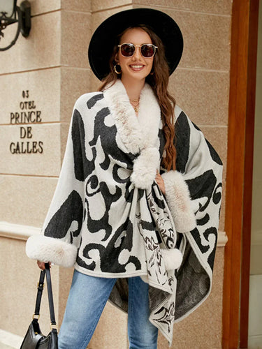 EB | Stilvolles Poncho für Den Winter mit Druck