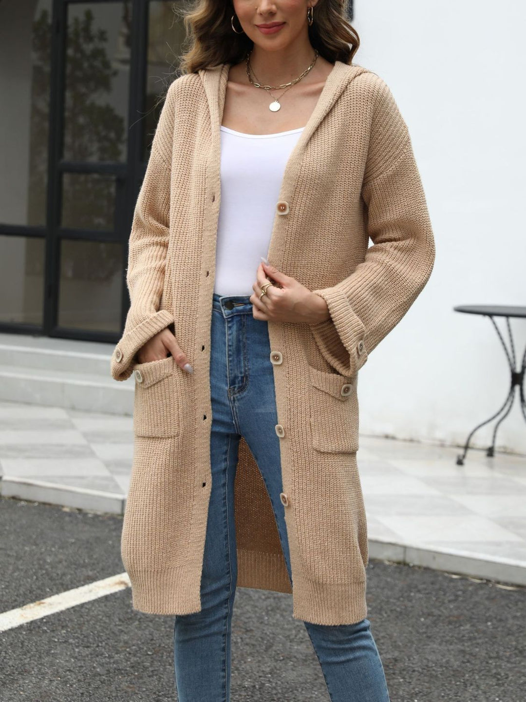 EB | Lange Strickjacke Knopfverschluss Zeitlos und Bequem