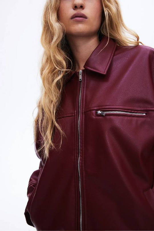 EB | Revers Langarm Pocket Reißverschluss Lederjacke