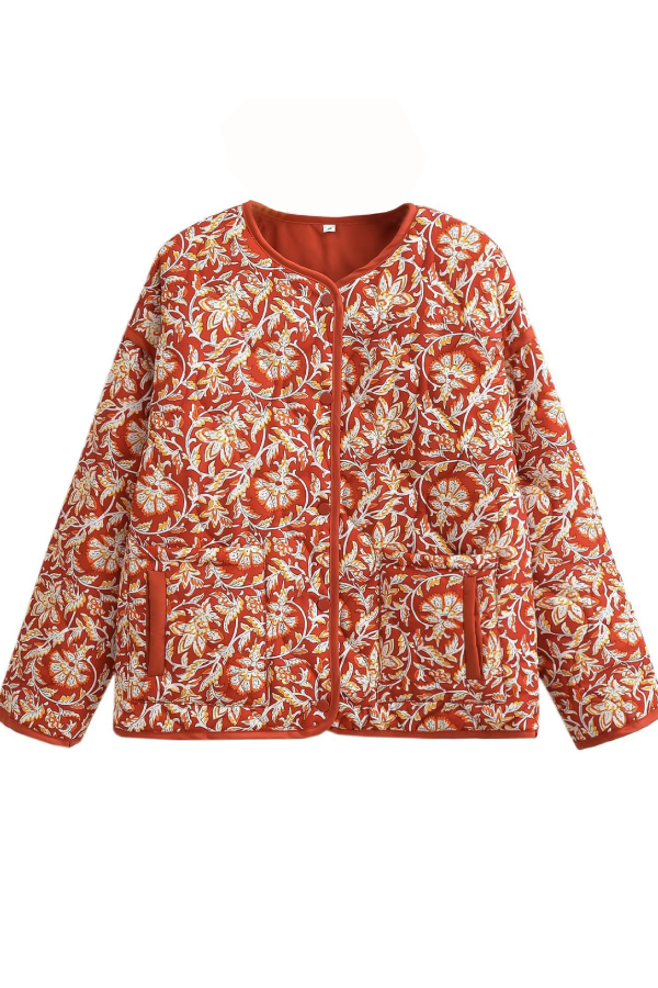 EB | Hals Floral Print Lockere Gequiltete Baumwolljacke