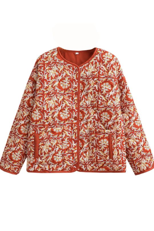 EB | Hals Floral Print Lockere Gequiltete Baumwolljacke
