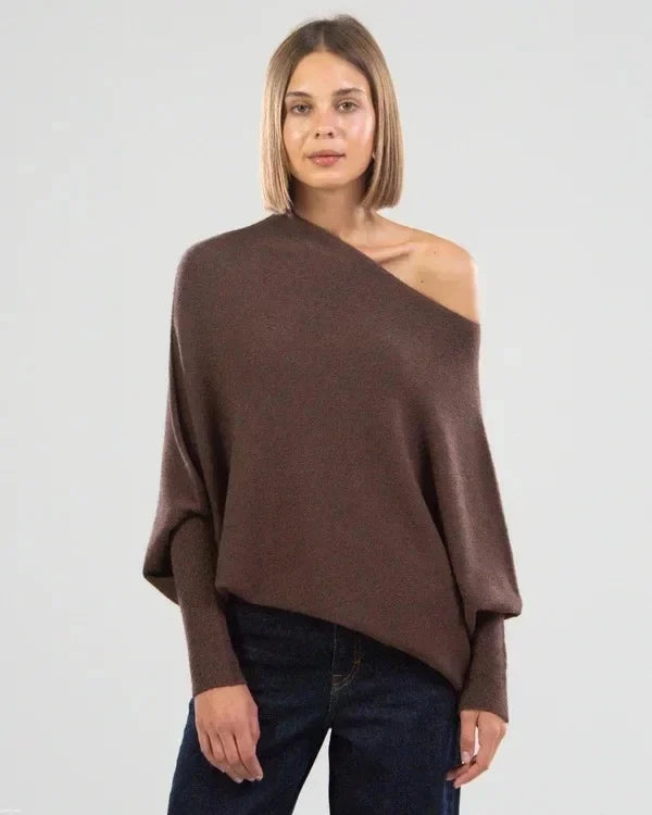 EB | Sweatshirt - Asymmetrisch Drapierter Off-Shoulder Pullover