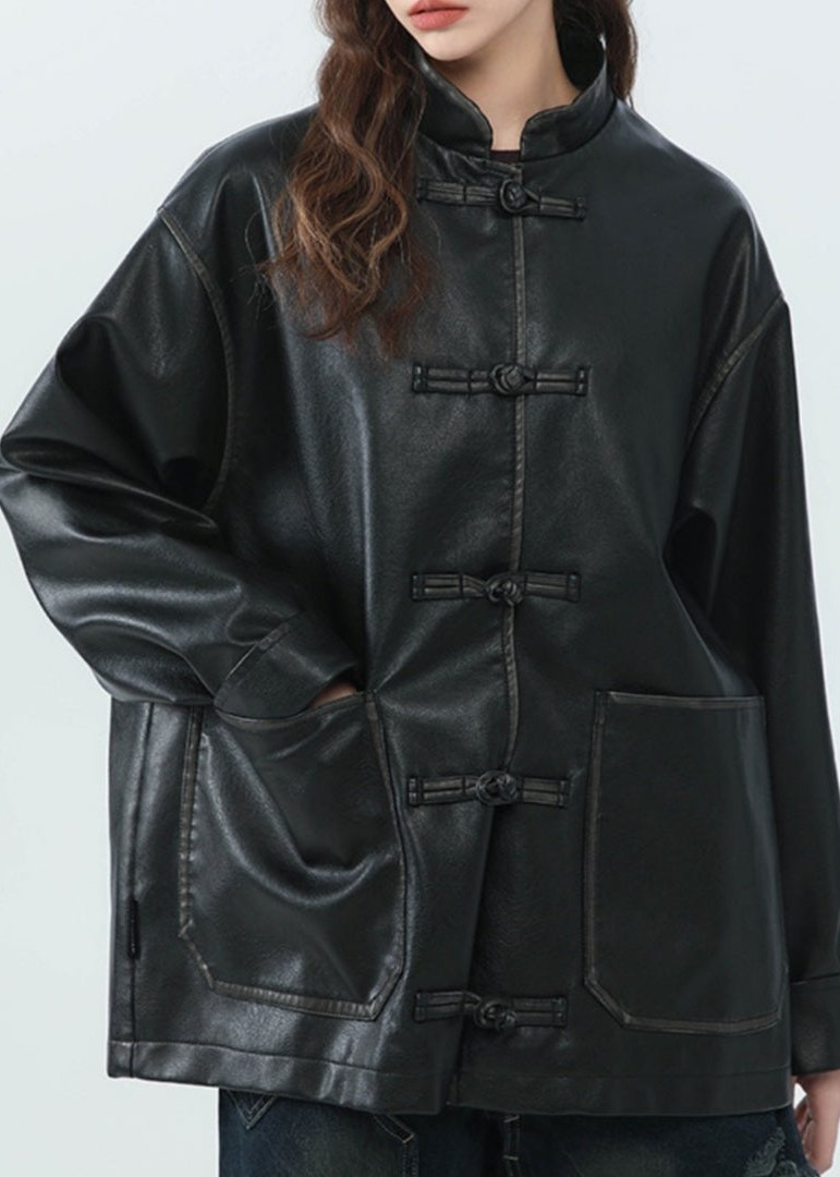 EB | Stehkragen PU Lederjacke