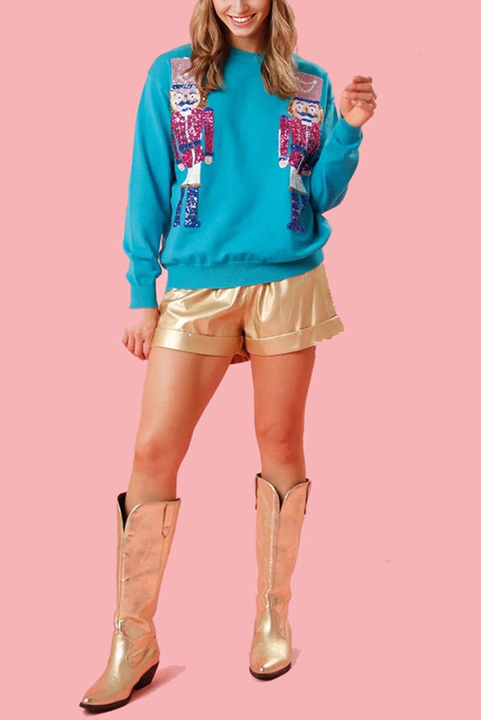 EB | Weihnachtswächter Pailletten Rundhals Lässiger Lockere Sweatshirt