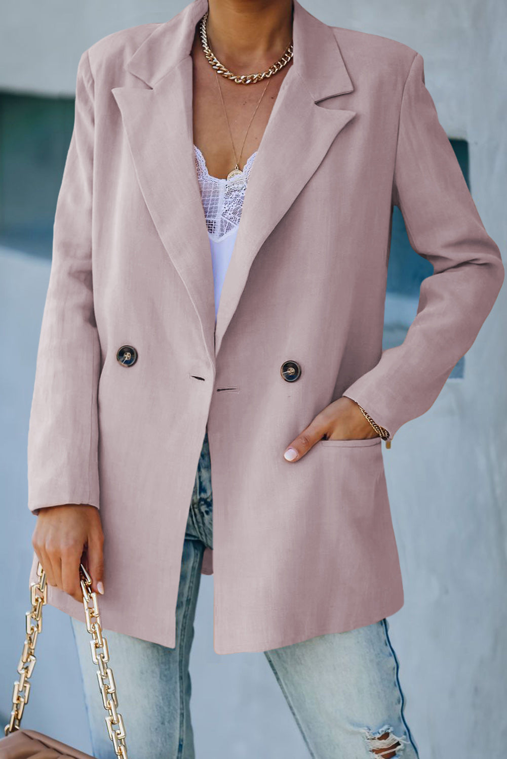 EB | Doppelreihiger Blazer mit gepolsterten Schultern und Taschen