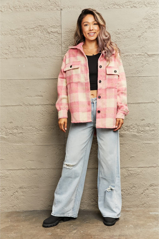 EB | Karierte Kragenknopf Jacke