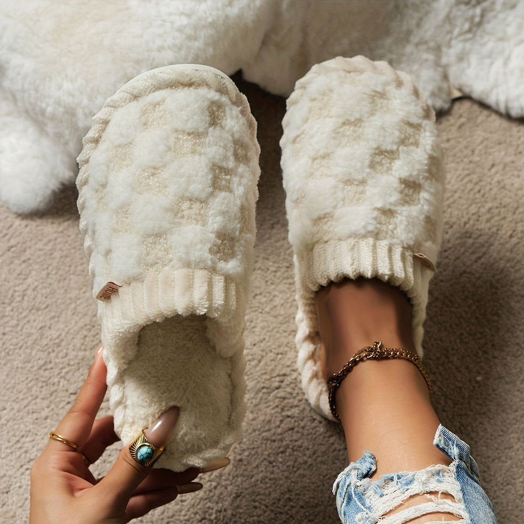 Creme Flauschige Damen Pantoffeln EB